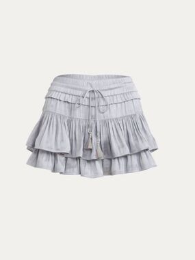 Light Gray Tiered Ruffle Mini Skirt with Tassel Tie